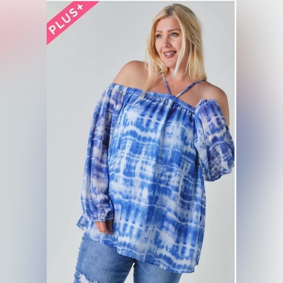 NWT! Plus Size Tie-Dye Off-Shoulder Women's Top Sizes 1X 2X 3X - Picture 1 of 6